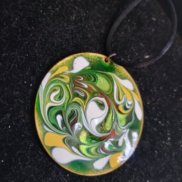 Vintage 70's Copper and Enamel Large Circular Pendant - Picture 2 of 4
